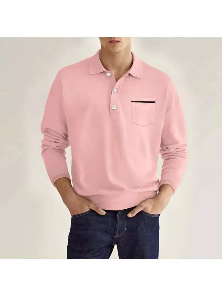 Maglia Maniche Lunghe Uomo Rosa Polo Misto Cotone 70711