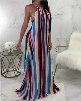 vestito abito donna lungo morbido leggero colorato righe elegante moda 4660