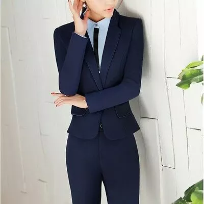 Elegante Tailleur completo donna blu scuro giacca manica lunga