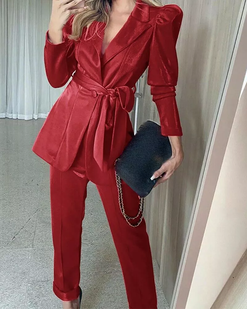Tailleur completo donna giacca pantaloni pezzi fashion rosso