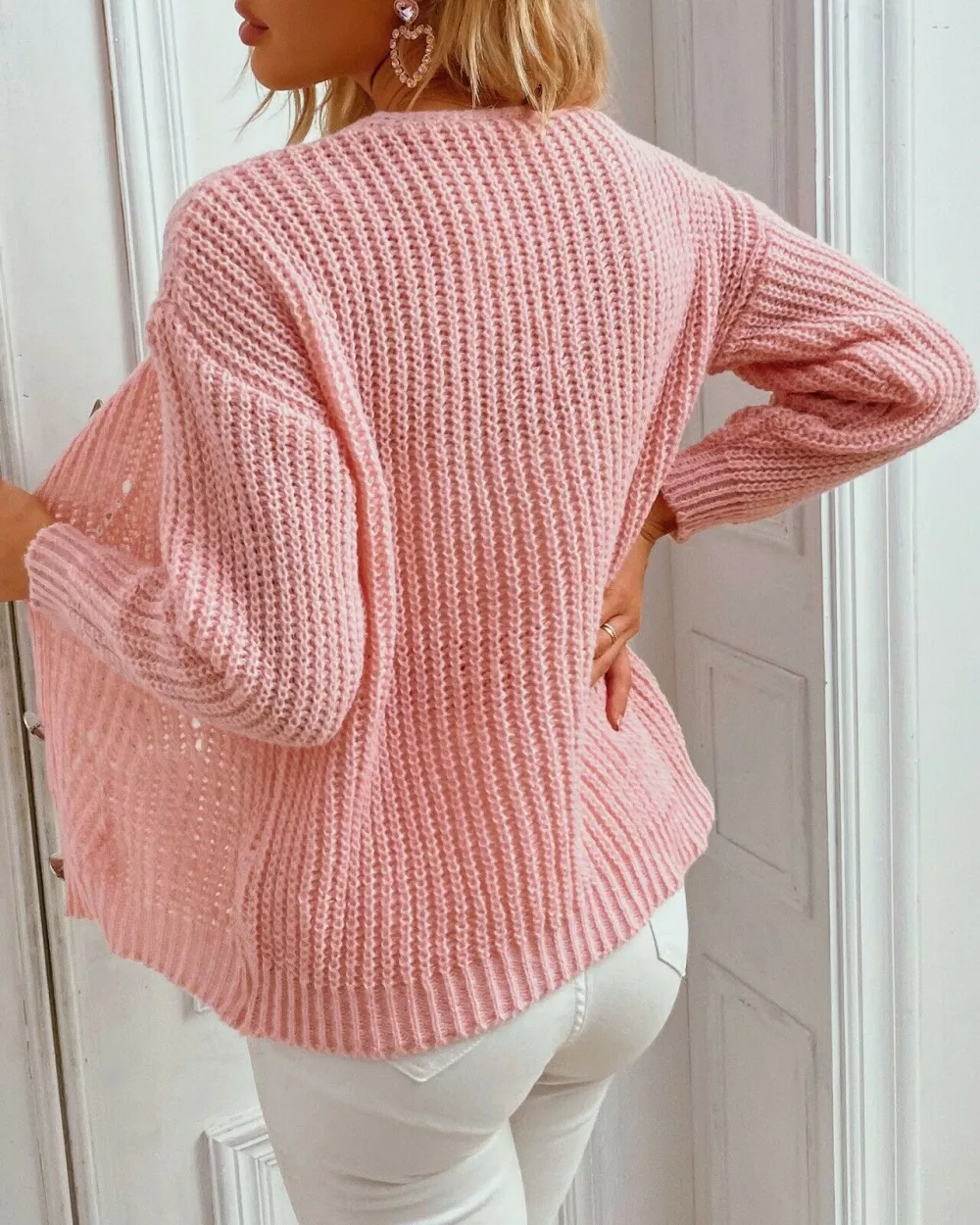 Cardigan Lungo Donna San Valentino – Maglione Morbido A Maglia Con Tasche, Fantasia Cuori, Colore Rosa, In Imitazione Cashmere, Regalo Per Lei