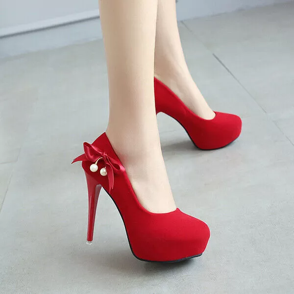 scarpe decolte 12 cm rosso fiocco plateau 4 cm comode pelle