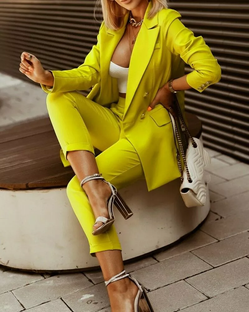 Tailleur completo donna giacca pantaloni pezzi fashion slim