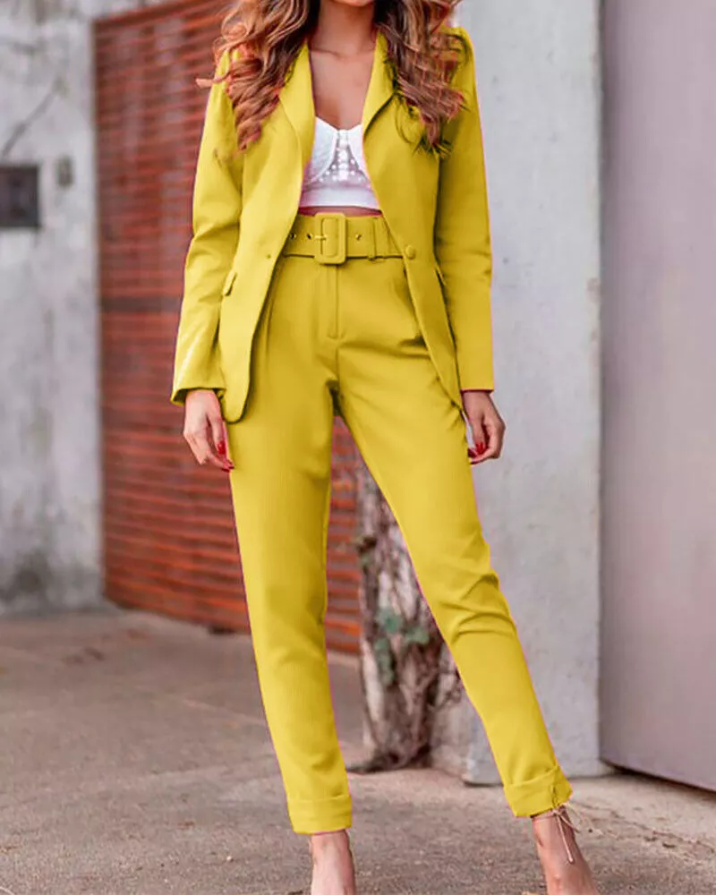 Tailleur completo donna giacca pantaloni pezzi fashion amplio