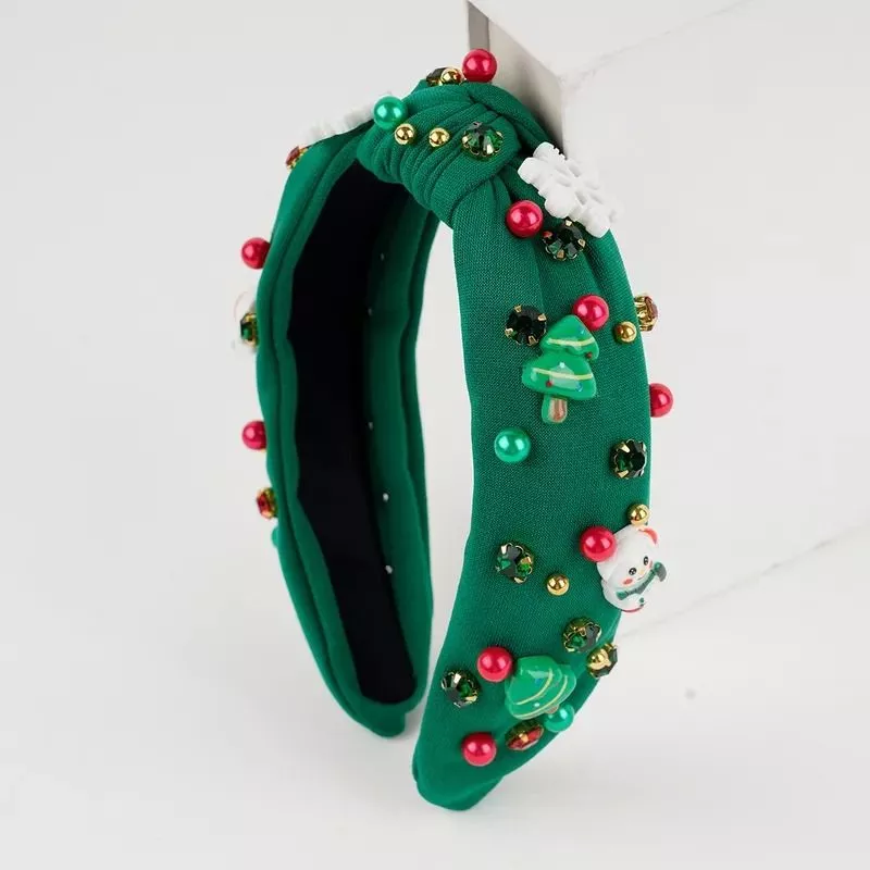 Cerchietto natalizio con strass rossi e verdi annodati con strass finti gioiello per le donne accessorio per capelli per le festività verdi
