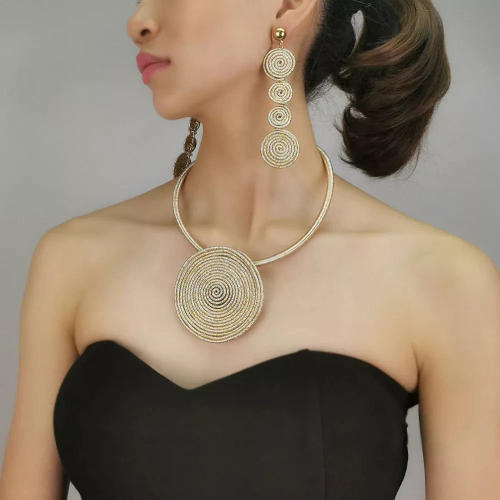Parure set orecchini donna collana pendente oro elegante boho