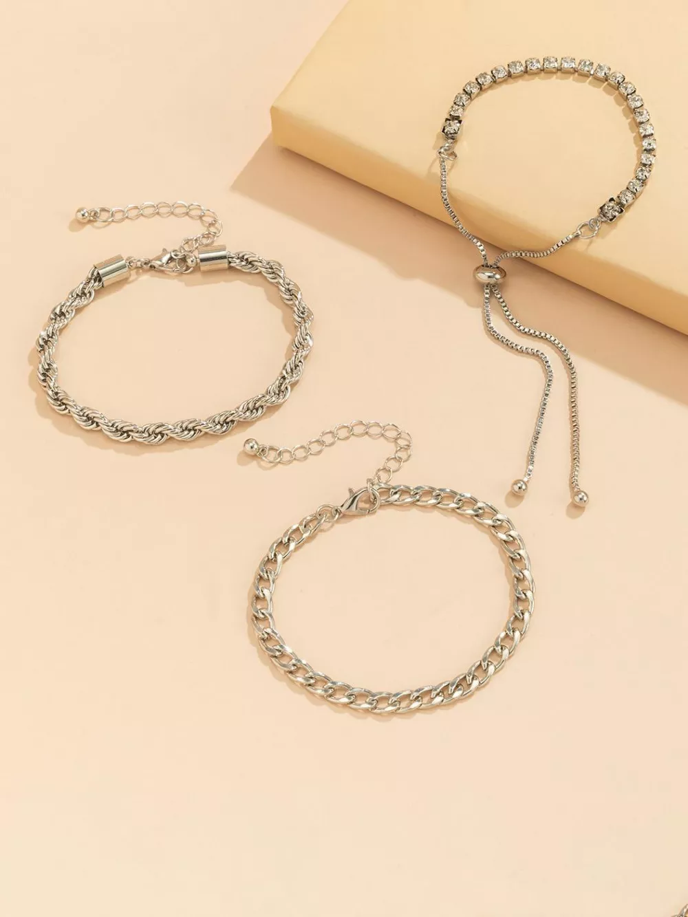 Set Di 6 Bracciali Donna In Acciaio Inossidabile Oro: Tennis, Figaro, Cubano, Regolabili, Ipoallergenici - 6