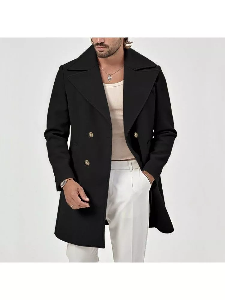 Lungo Elegante Cappotto Nero Uomo Lungo Cappotto Con Cappuccio