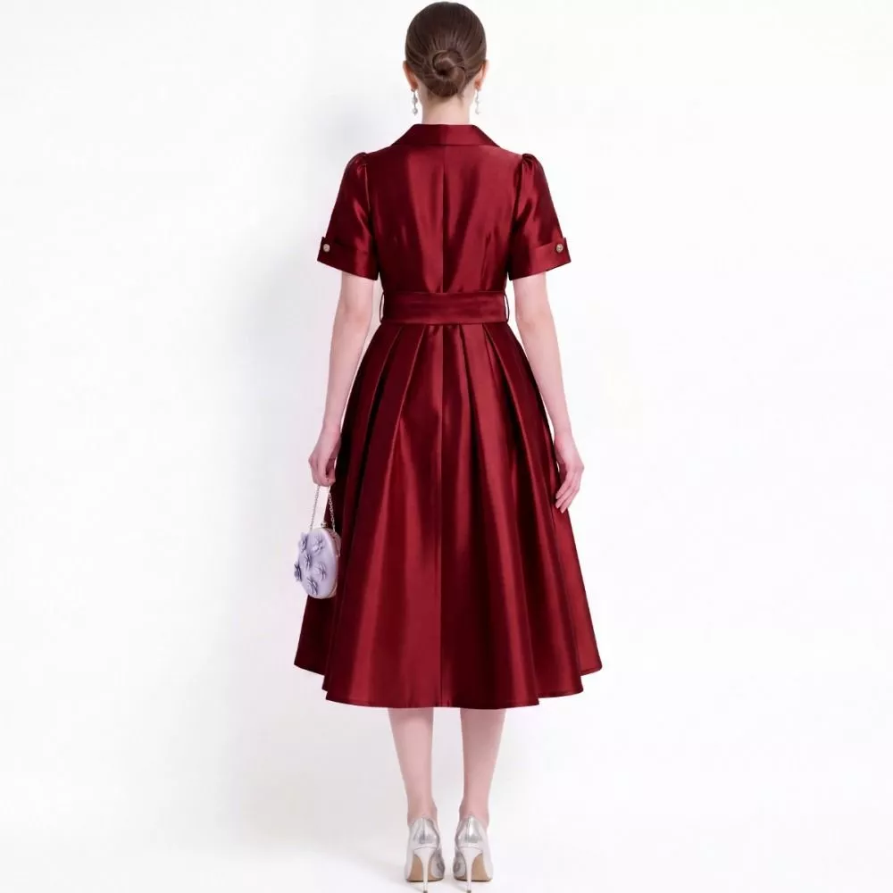 Abito Longuette Donna Maniche Corte Tacco Elegante Vita Alta 115-119cm OXPT2