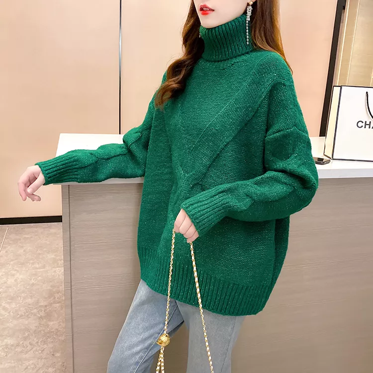 Maglione Donna Pescatore Oversize In Maglia Grossa, Girocollo, Nero, Lungo 78cm, Nuovo