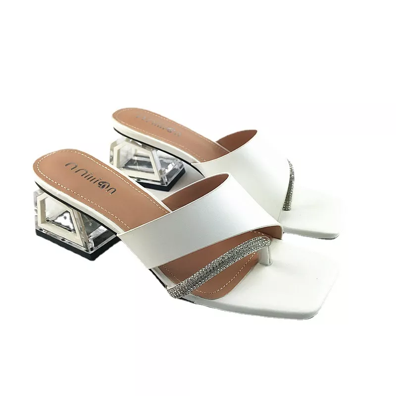 Sandali sabot ciabatte donna tacco quadrato cm bianco pelle