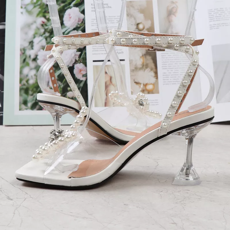 Tacco Sandali Bianchi Con Perle Sandali Donna Tacco Alto Cm Bianco