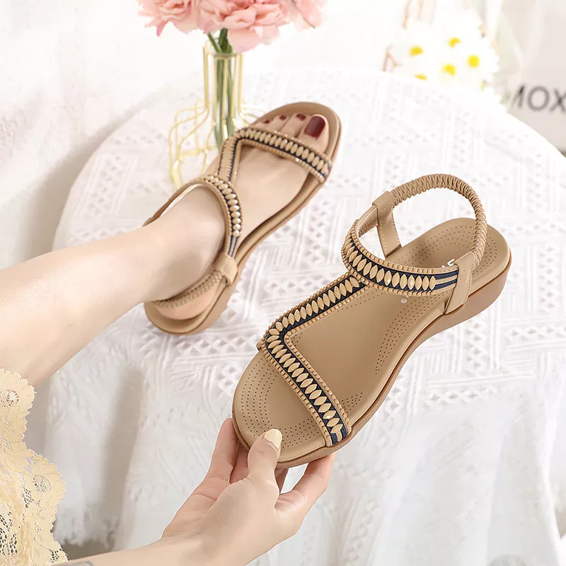 sandali infradito donna bassi beige strass comodi slipon pelle