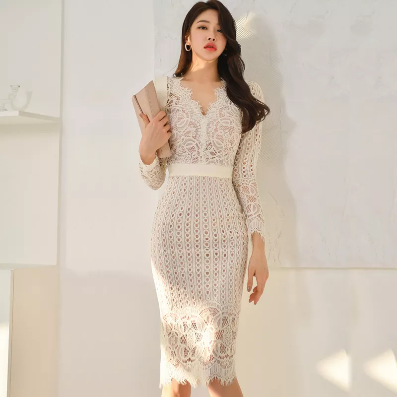 Vestito Donna Abito Bianco Al Ginocchio Tubino Vestito Abito