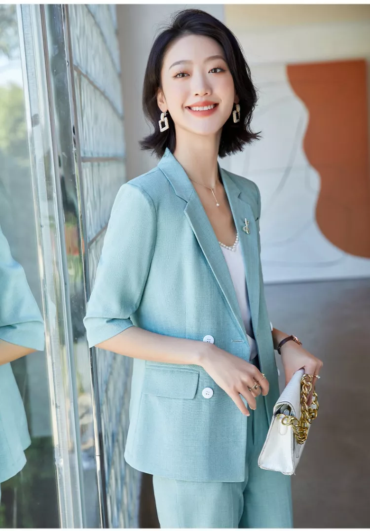 Tailleur completo donna ufficio giacca blazer pantaloni slim fit