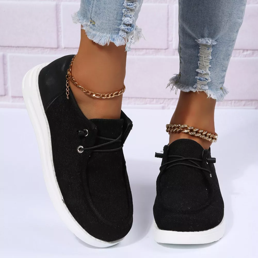 scarpe donna casual comode mocassino sportivo sneakers nero lacci 22351
