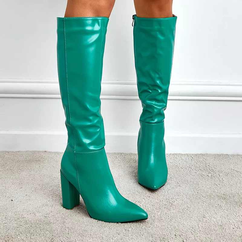stivali donna ginocchio tacco quadrato cm verde pelle