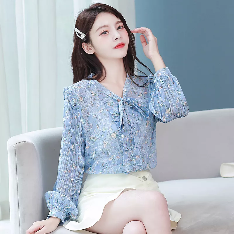 camicia maglia blusa da donna camicetta maniche elegante blu