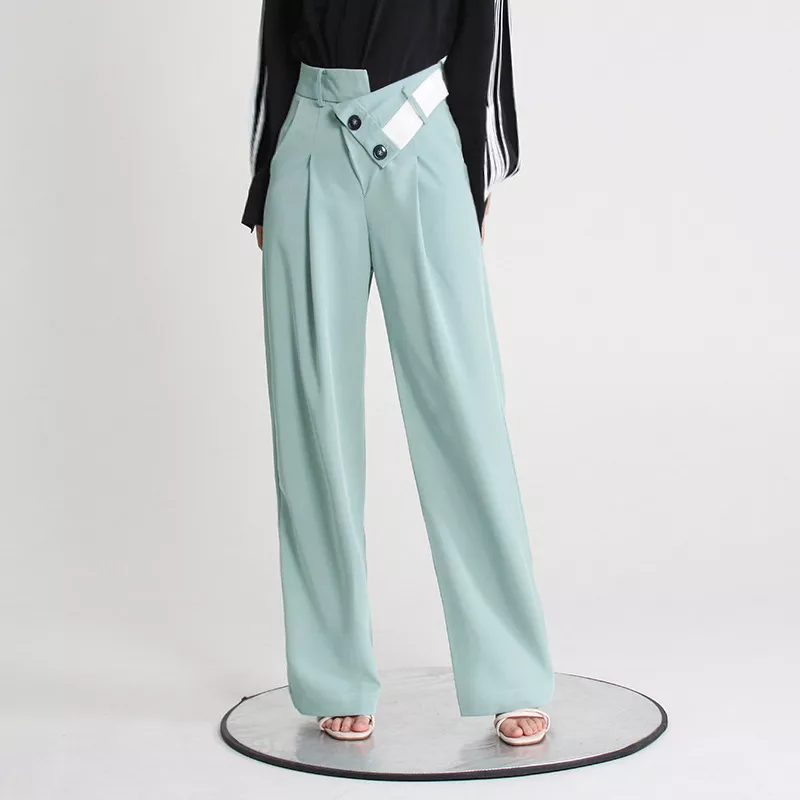 Pantaloni Donna Eleganti Azzurro Verde Palazzo Vita Alta Fashion