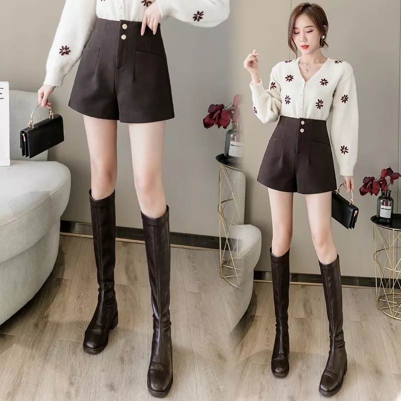 pantaloni corti pantaloncini donna marrone invernali morbidi