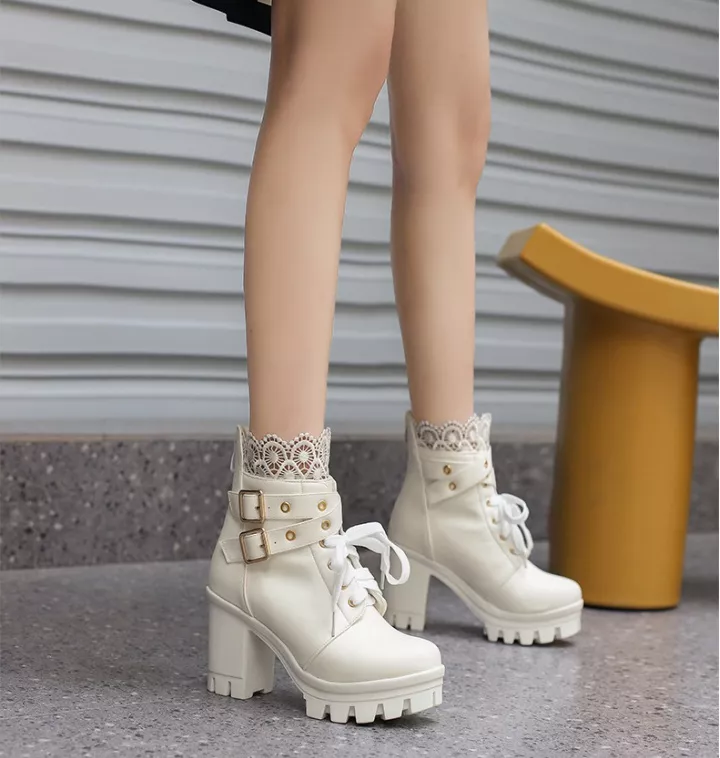 Stivali Platform Stivaletti Tronchetto Bianco Anfibi cm Pelle