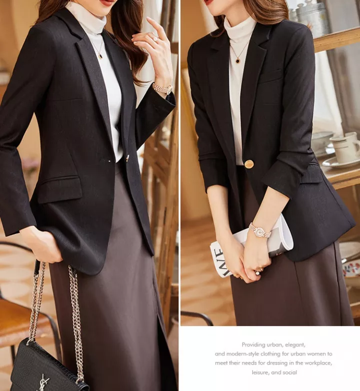 ShiFan Tailleur Donna Elegante Cappotto Ufficio Business Blazer Top Corto Ol Giacca Da Abito Nero S