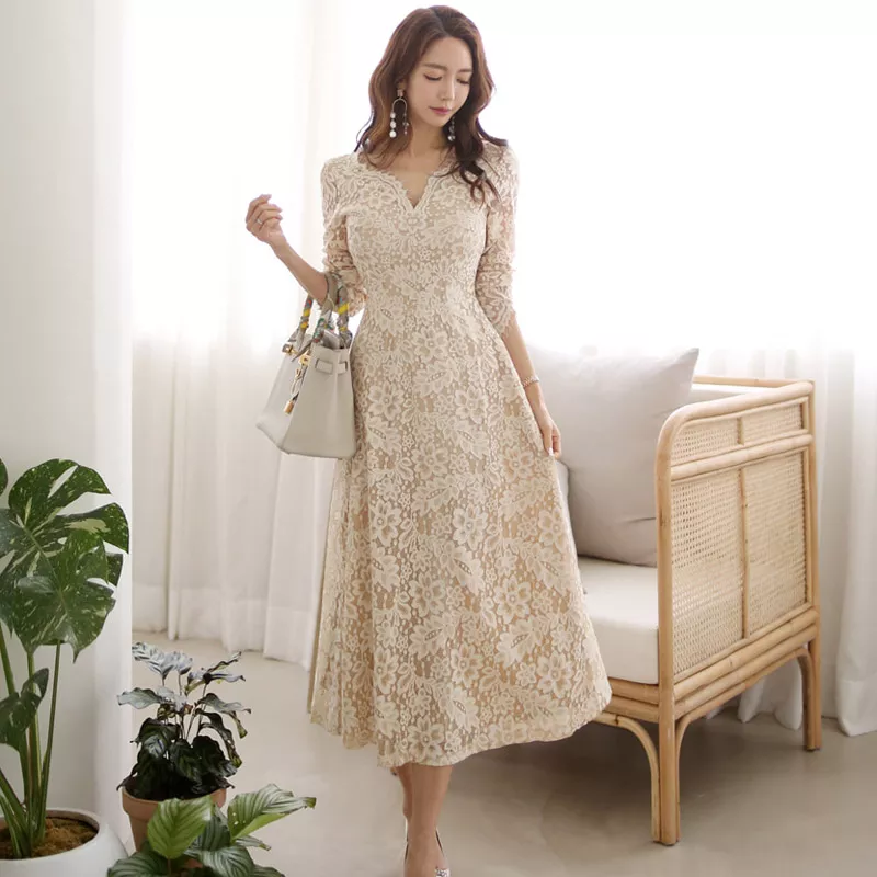 Vestito elegante beige new arrivals
