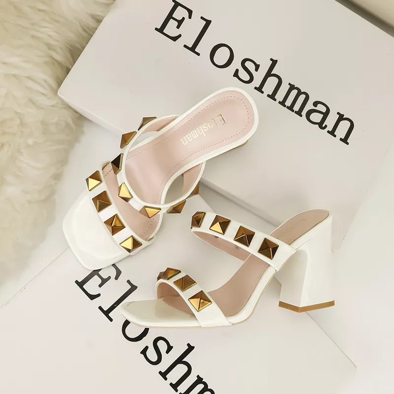 Sandali Sabot Ciabatte Tacco Alto cm Bianco Rivetti Pelle