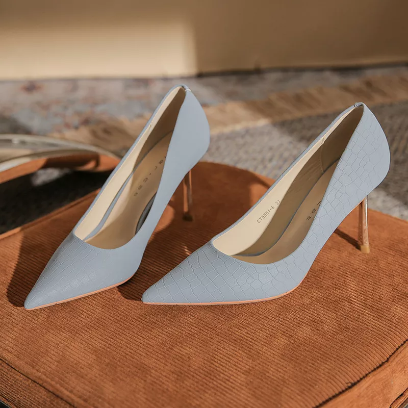 Decolte Scarpe Donna Tacco Eleganti cm Blu Ufficio Pelle