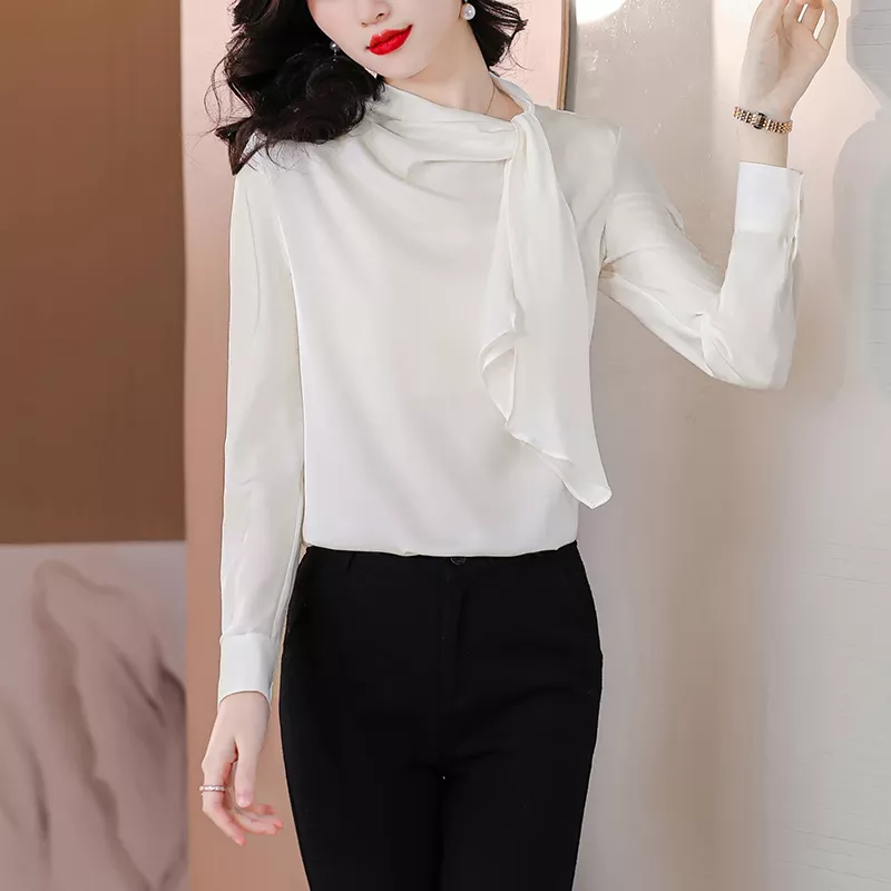 Camicia Maglia Blusa Donna Camicetta Maniche Bianco Elegante