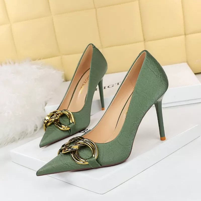 Decolte Scarpe Donna Eleganti 8 cm Verde Oro Ufficio Pelle