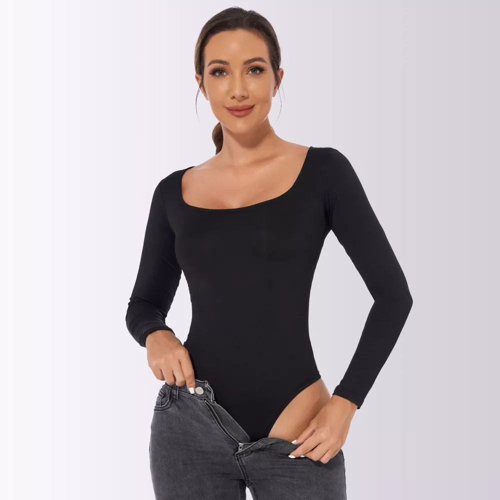 Maglia Sottogiacca Donna Aderente Scollata Raso Slim Body Nero