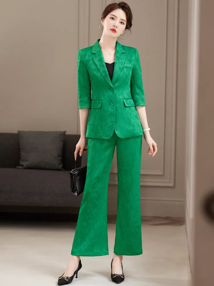 Tailleur Completo Ufficio Outfit Set Outfit Giacca Blazer Verde