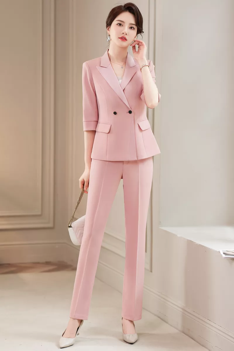 Tailleur Completo Ufficio Outfit Set Outfit Giacca Blazer Rosa Cipria 51860