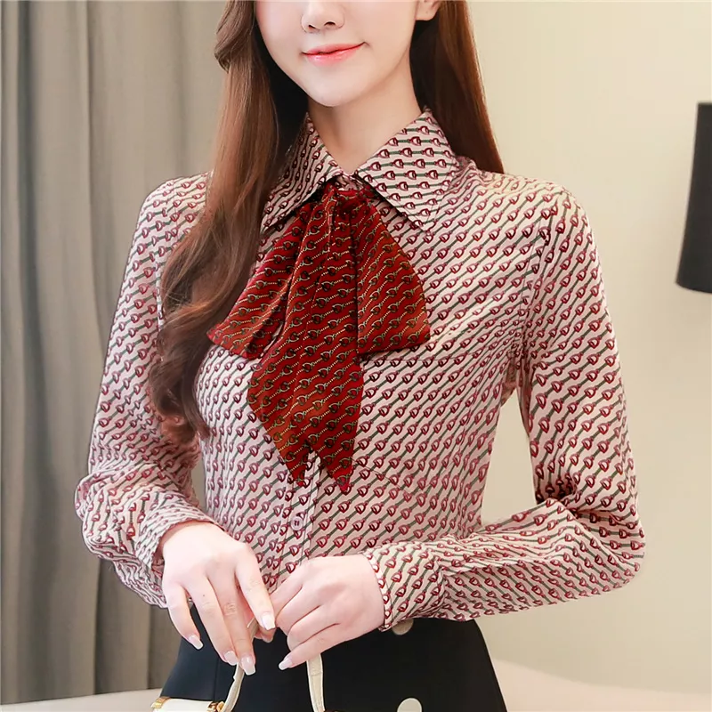 Camicia Maglia Blusa Donna Camicetta Rosso Fiocco Elegante