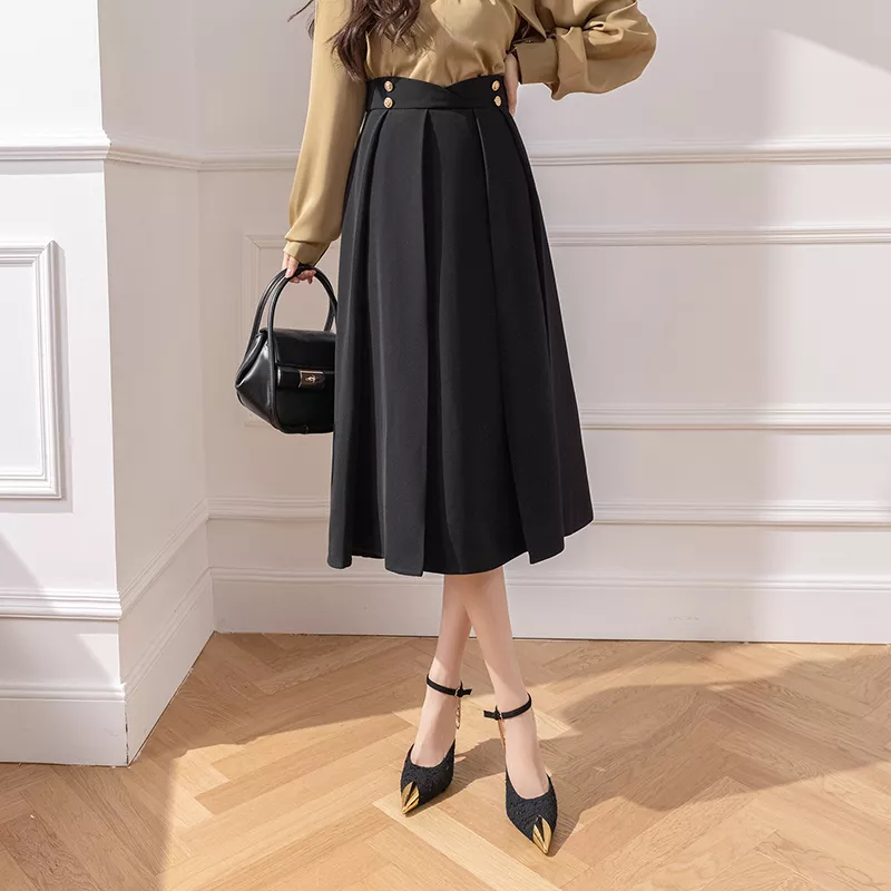 Gonna A PieGhe Donna SANGTREE Vita Alta Midi: Eleganza Morbida Per Ufficio O Tempo Libero (Nero, Taglie Dalla 6 Anni Alla 4XL US)