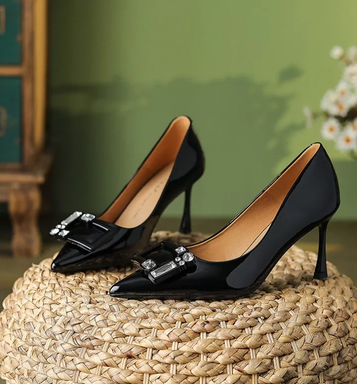 Decolte Scarpe Donna Tacco 8 cm Nero Lucido Eleganti Pelle Sintetica 54885