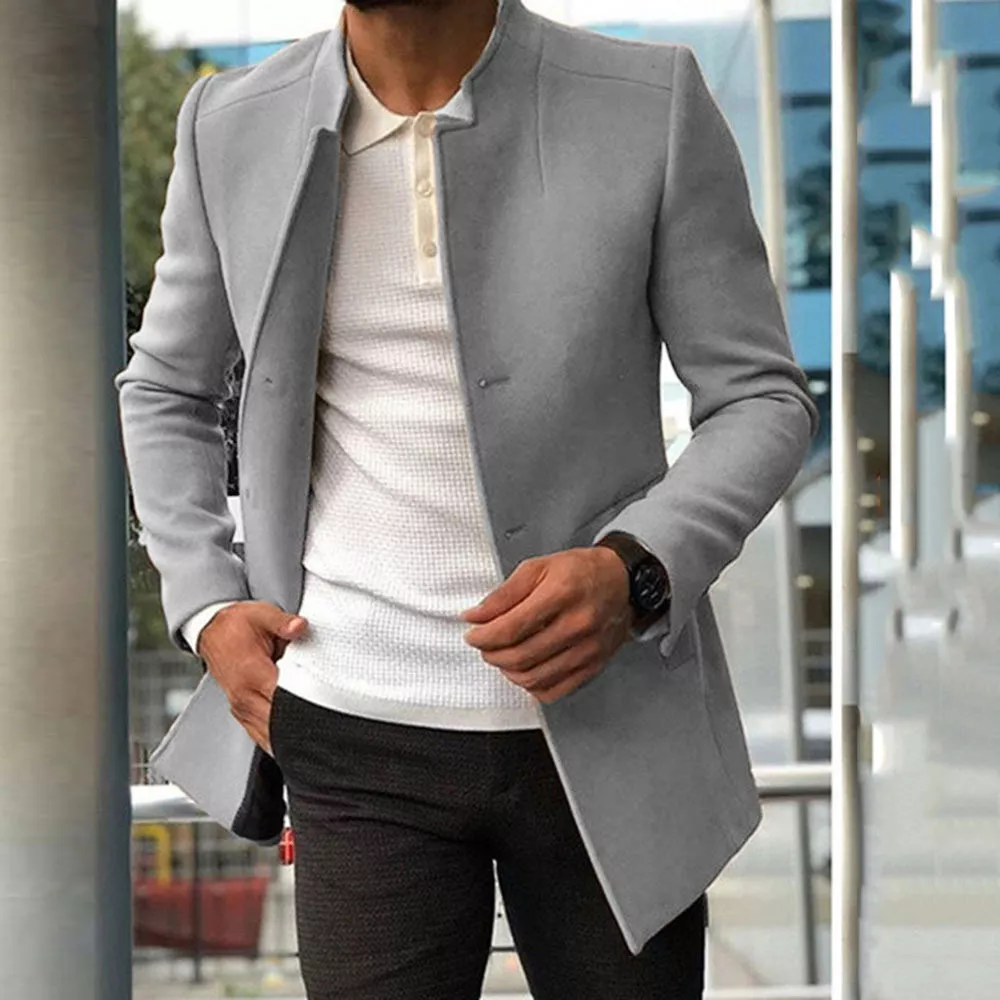 Cappotto Corto Giacca Elegante Moda Uomo Slim Grigio Perla Bottoni 55682