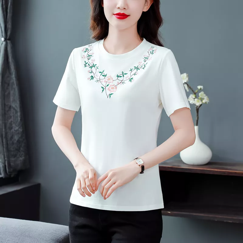 Maglia Maglietta Donna T-shirt Maniche Corte Bianco Morbida