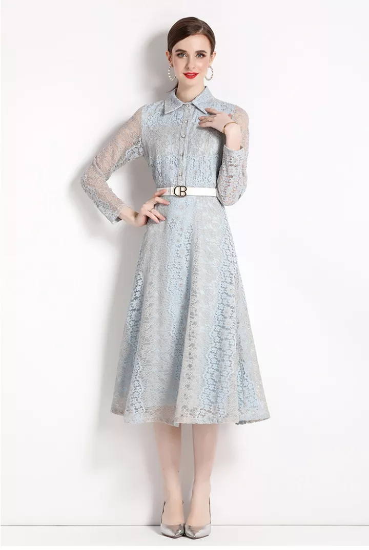Abito Vestito longuette da donna in cotone classico a maniche corte