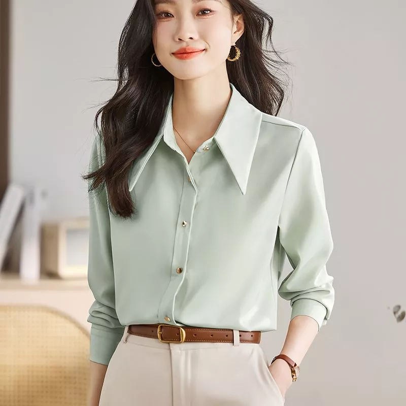 Yesgirl Donna Camicia Chiffon Manica Lunga Volant Pullover Collo Alto