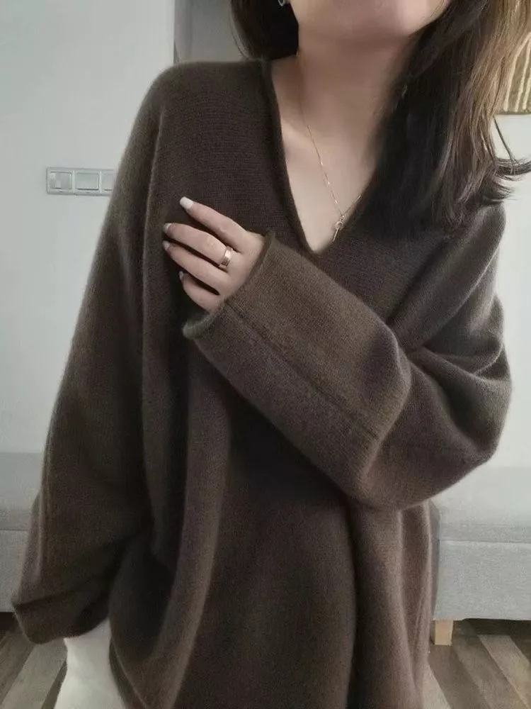 Pullover Maglioncino Marrone Donna Cardigan Maglia Pullover Donna