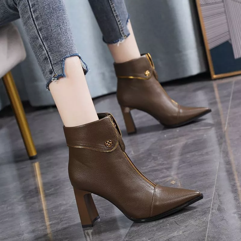 Stivali Scarpe Stivaletti Tronchetto Pelle Sintetica Marrone