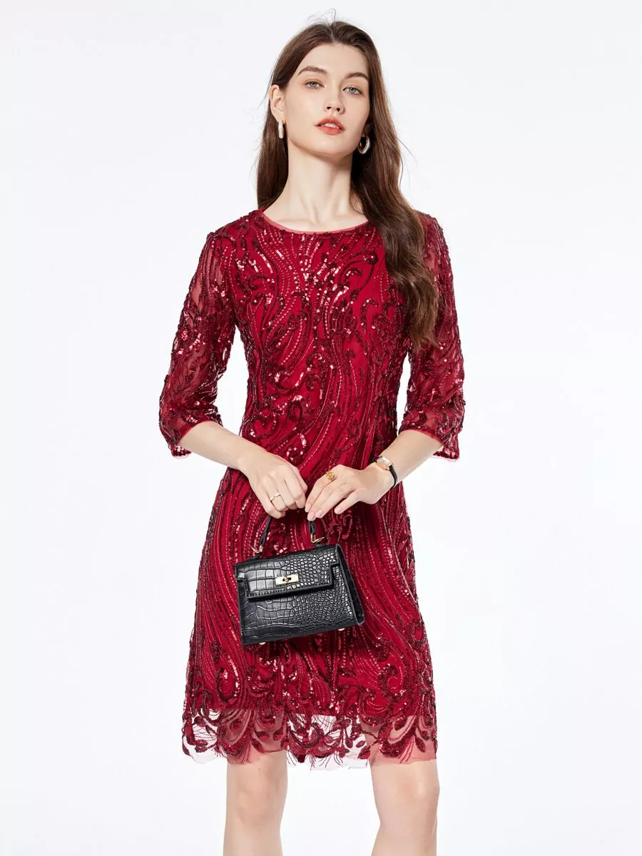 Mini abito donna scollo portafoglio strass perle incrociato