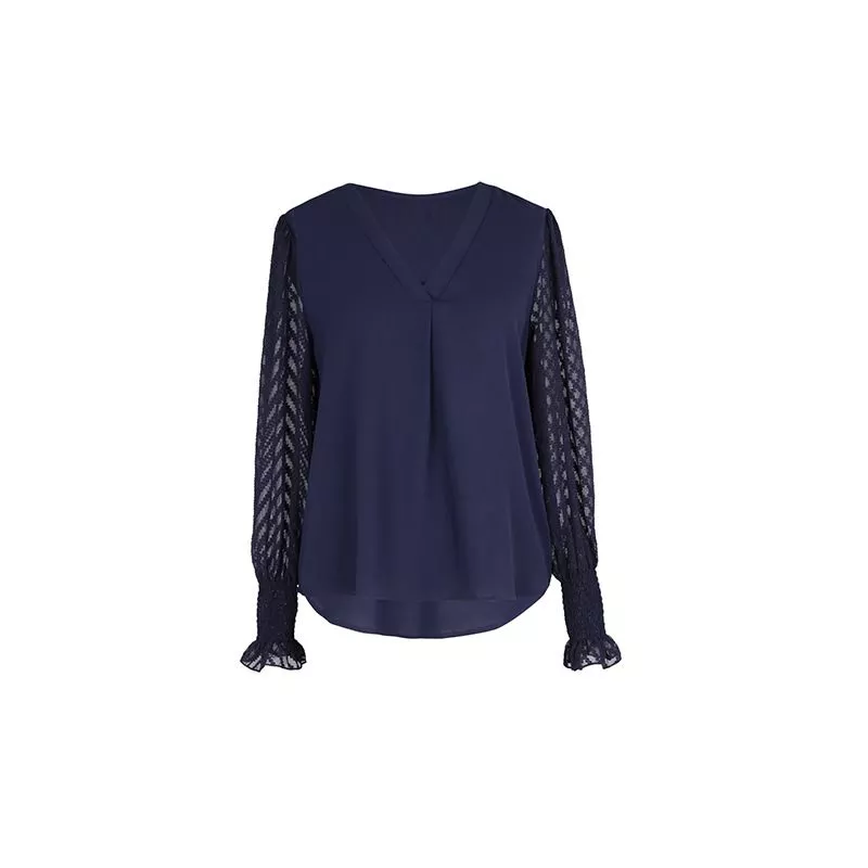FYLTR Blusa Donna Tinta Unita In Rayon, Vestibilità Regolare, Con Fiocco Posteriore, Colore Blu Navy Pesante, Taglia L