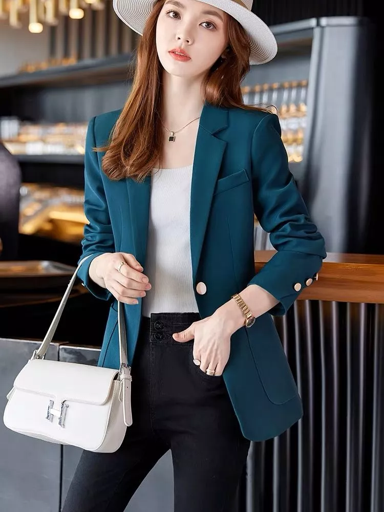 Giacca da Tailleur Blazer Donna Ufficio Elegante Slim Blu