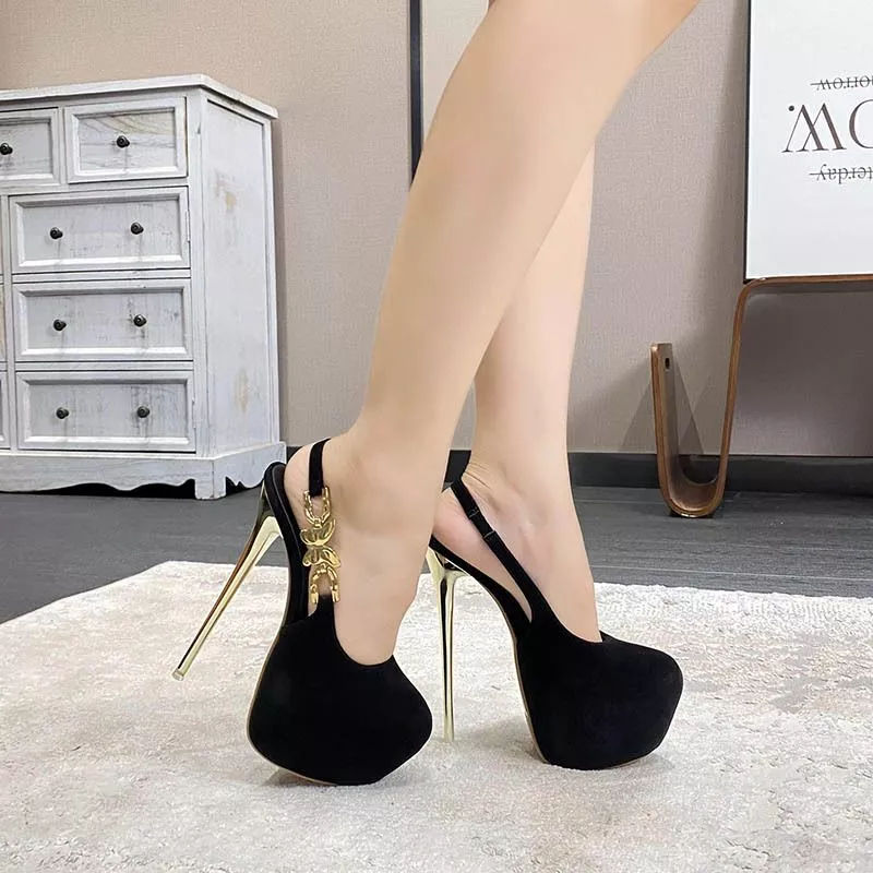 Decolte Scarpe Platform 16 cm Plateau Pelle Sintetica Nero