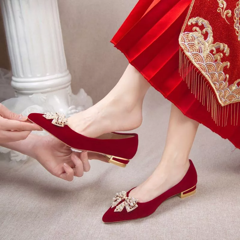 Mocassini Scarpe Ballerine Donna Elegante Rosso Velluto Pelle