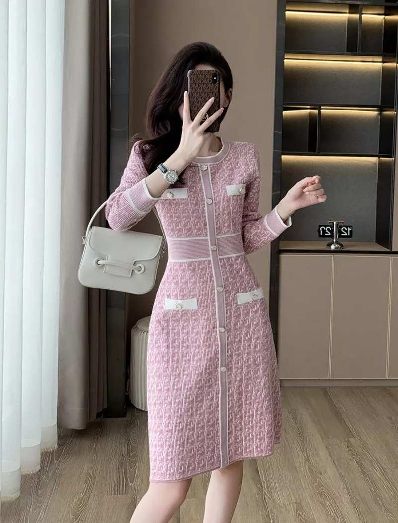 Vestito Abito Donna Corto Raso Morbido Rosa Bianco Ginocchio