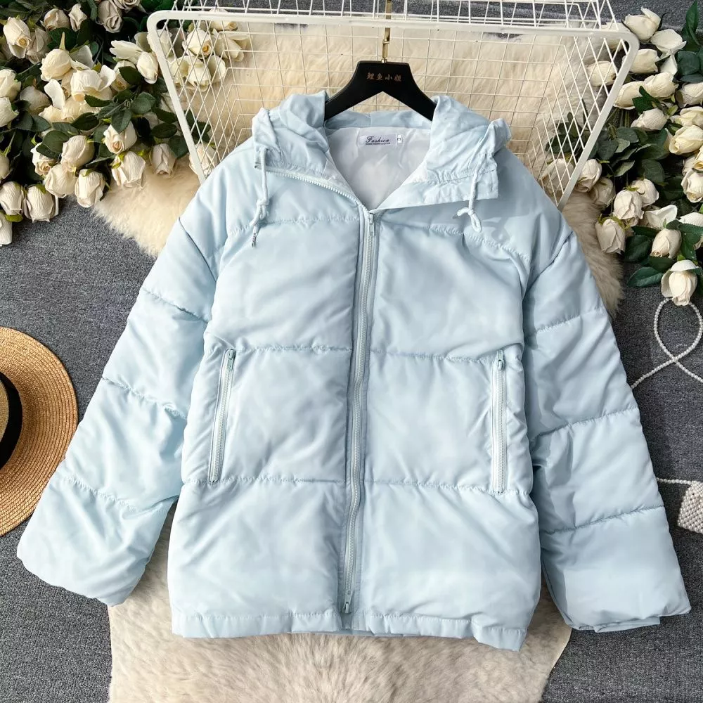 Piumino Parka Giacca Donna Sintetico Morbido Corto Azzurro